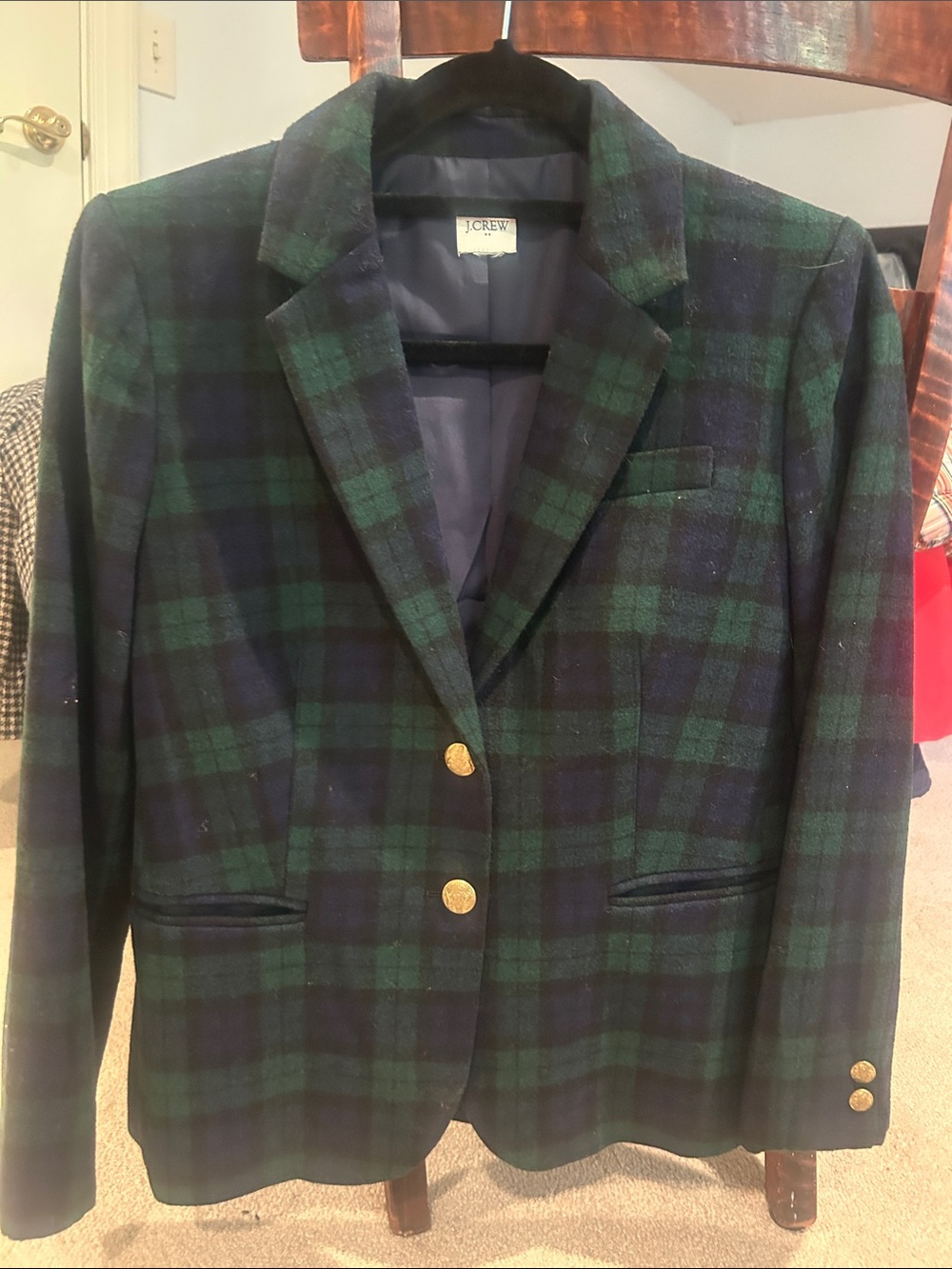 J. Crew Green and Navy Plaid Double-Button Blazer